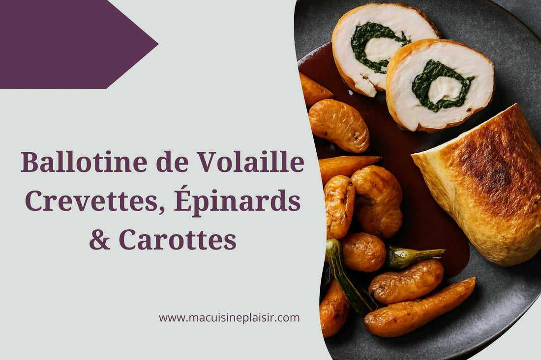 Ballotine de Volaille, Crevettes, Épinards et Carottes