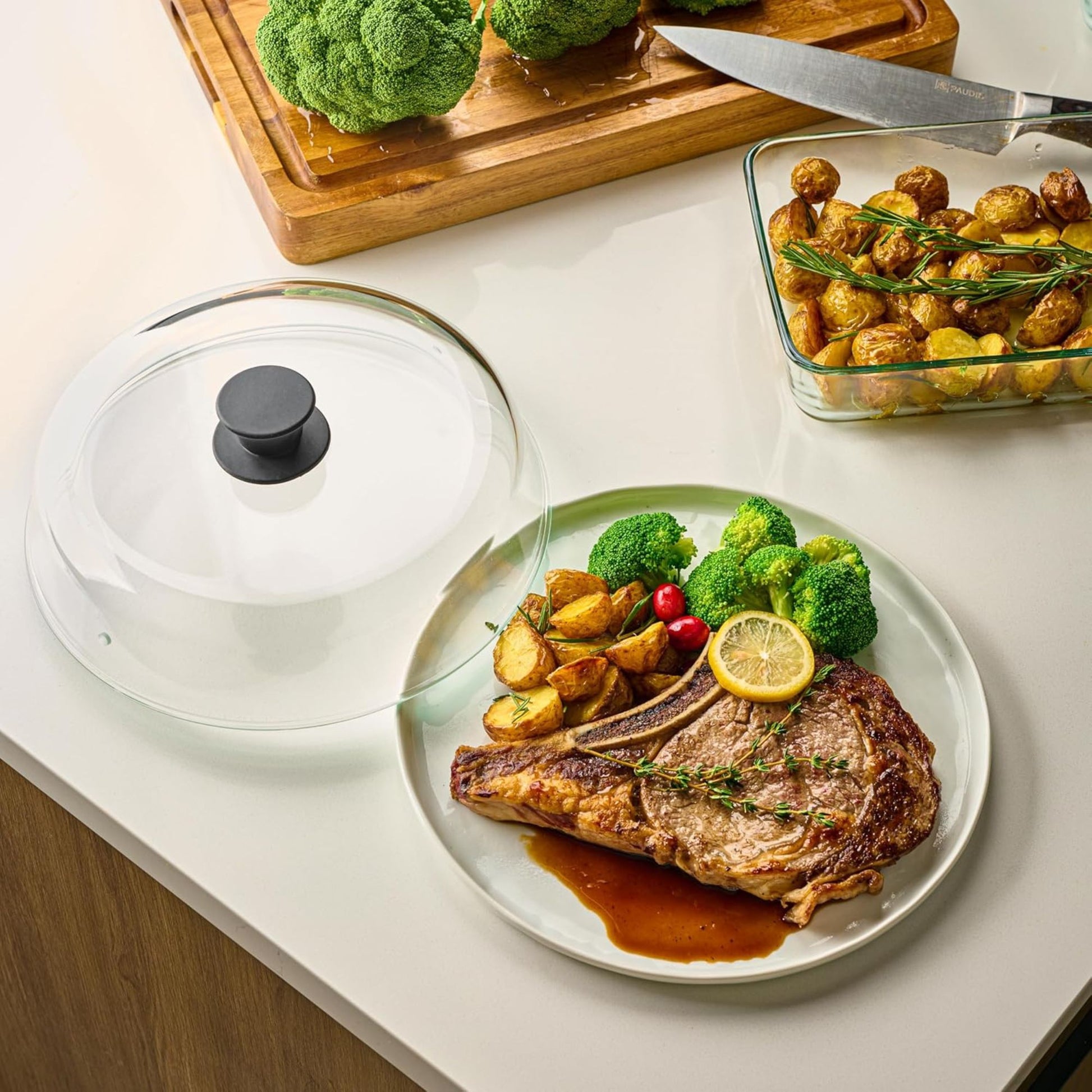 cloche pour micro ondes en verre glasscover saveur