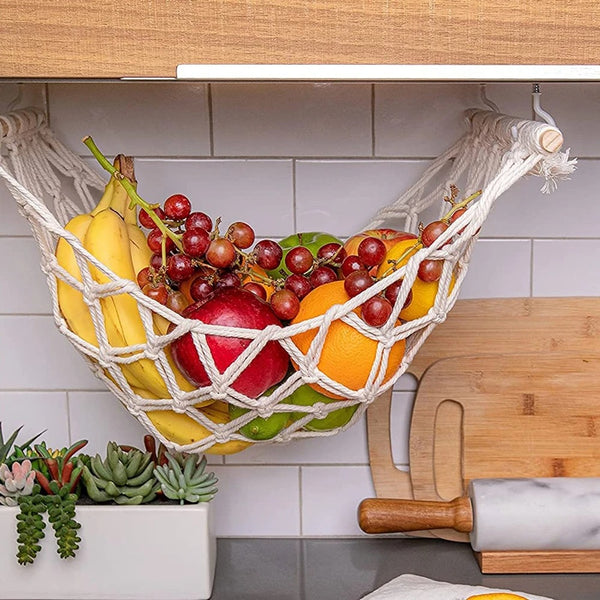 2 Paniers Suspendus En Macramé Coton - Style Bohème Scandinave Avec Pompons - Idéal Pour Fruits, Légumes, Décoration Murale Cuisine - 11