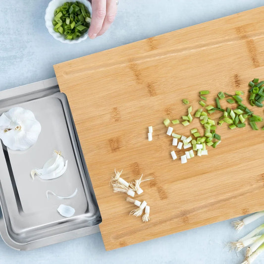 planche a decouper bambou tiroir herbes