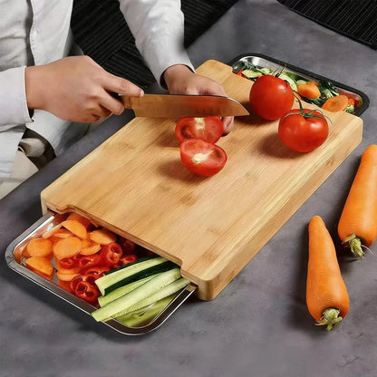 planche a decouper bambou tiroir legumes