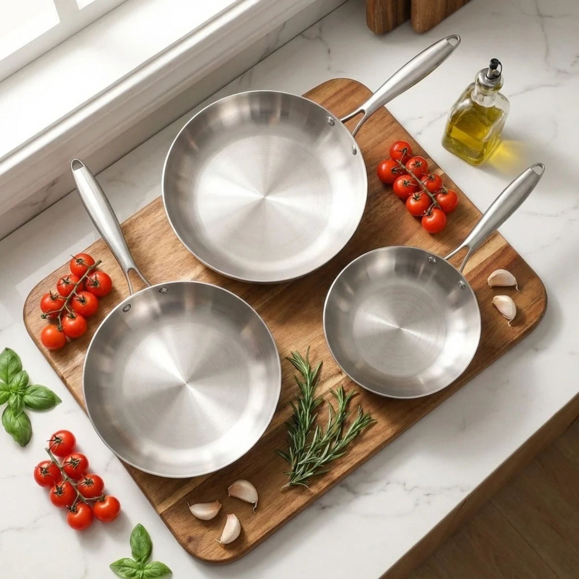 poele en inox lot de trois diametre