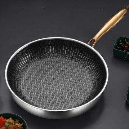 poele en inox nid d abeille manche dore