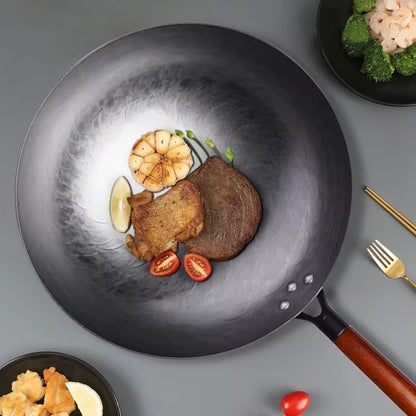 poele wok forgee main martelé
