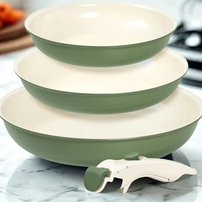 poeles poignees amovibles moducook vert polyvalent