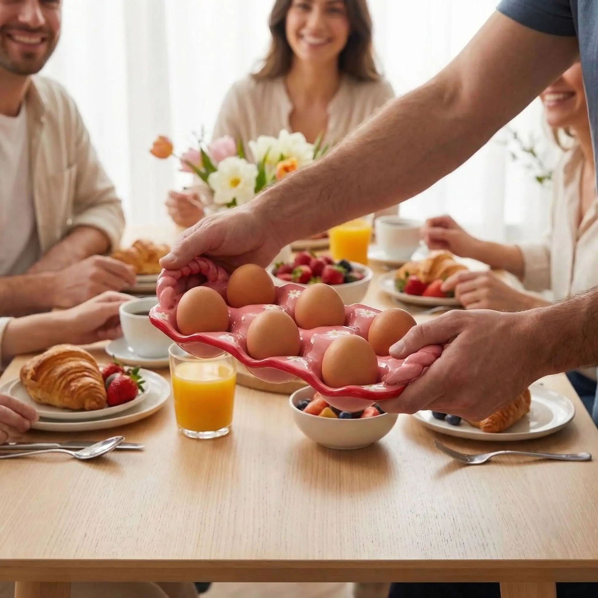 porte oeuf ceramique rose brunch