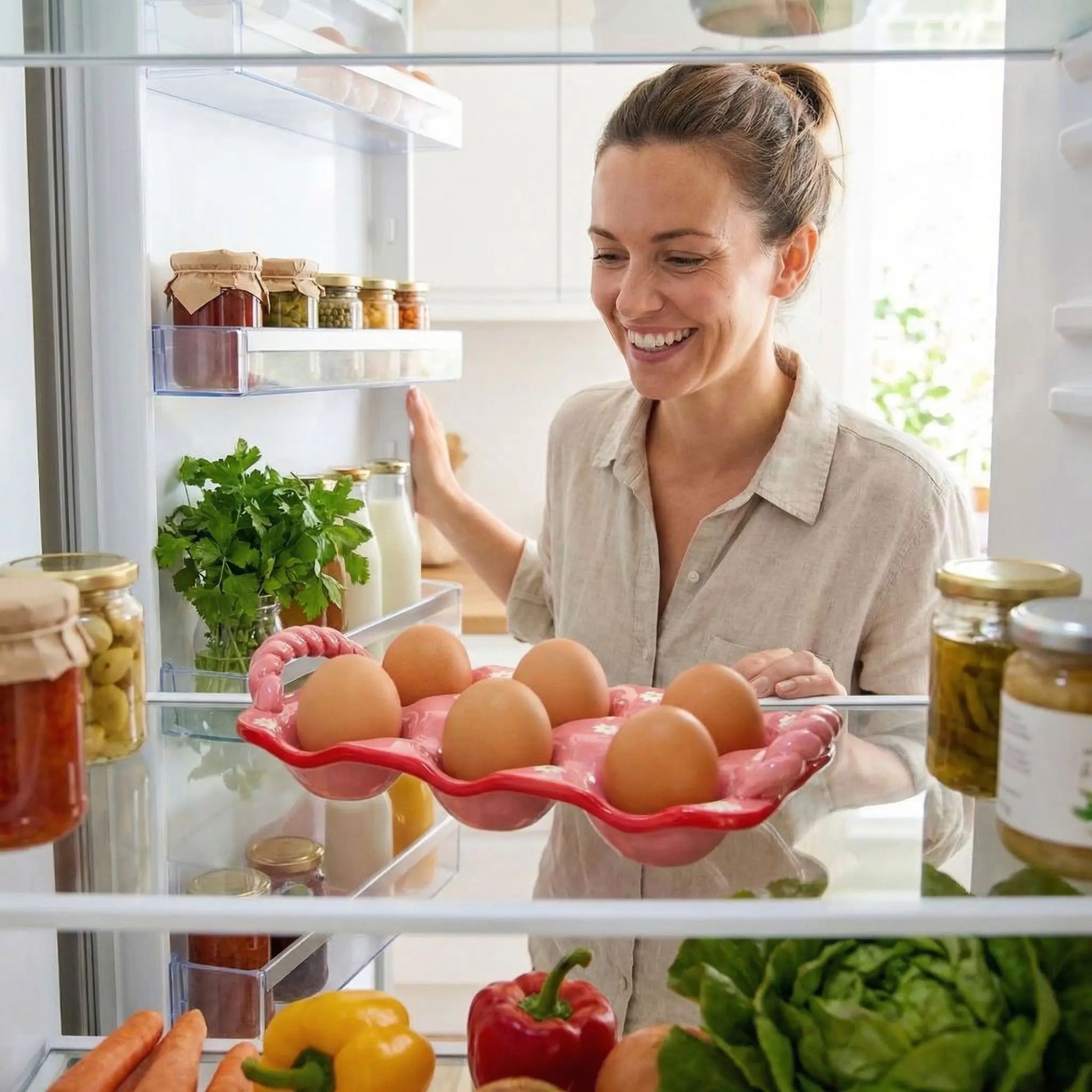 porte oeuf ceramique rose frigo