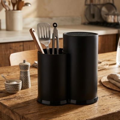 pot ustensiles cuisine 2 compartiments noir