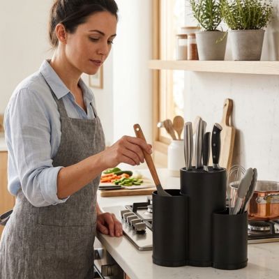 pot ustensiles cuisine 3 compartiments pratique