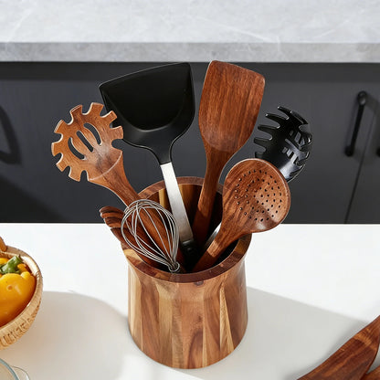 pot ustensiles cuisine bois rotatif col trompette