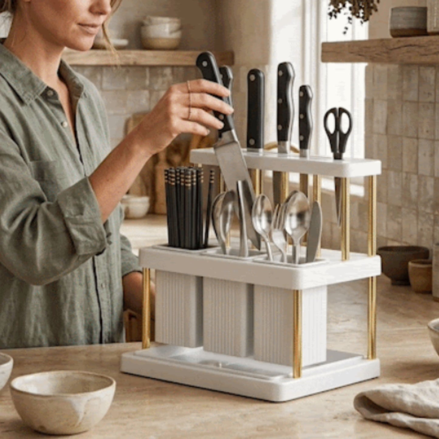 pot ustensiles cuisine porte couteau utensirack blanc