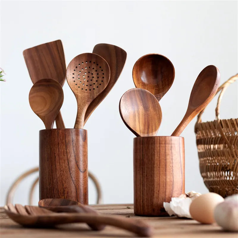 pot ustensiles de cuisine en bois duo
