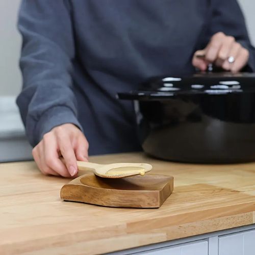 SwirlColor Repose Cuillère Cuisine En Bois Naturel - Porte Ustensiles Long Élégant Pour Spatule Et Cuillère