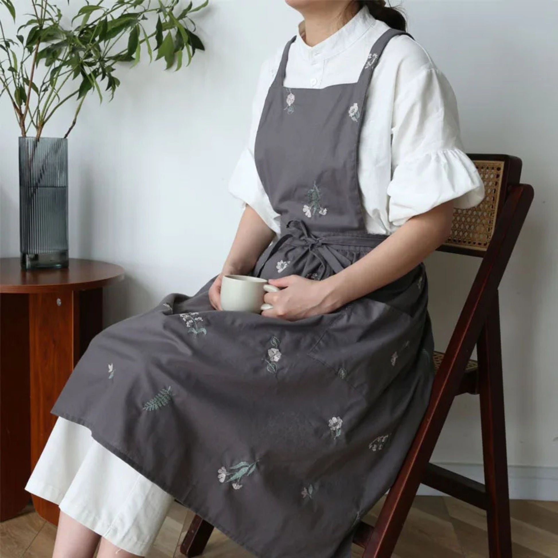 tablier de cuisine brode gris