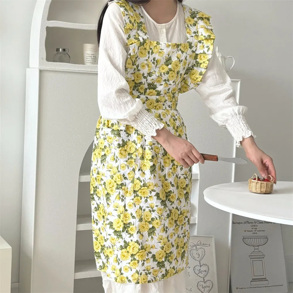 tablier de cuisine femme romantique jaune