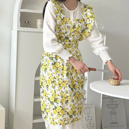 tablier de cuisine femme romantique jaune