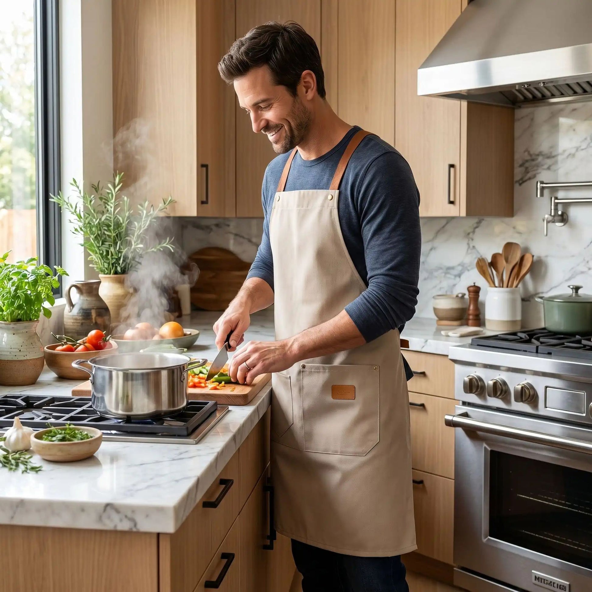 tablier de cuisine homme polyester beige