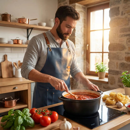 tablier de cuisine homme similicuir bleu gris