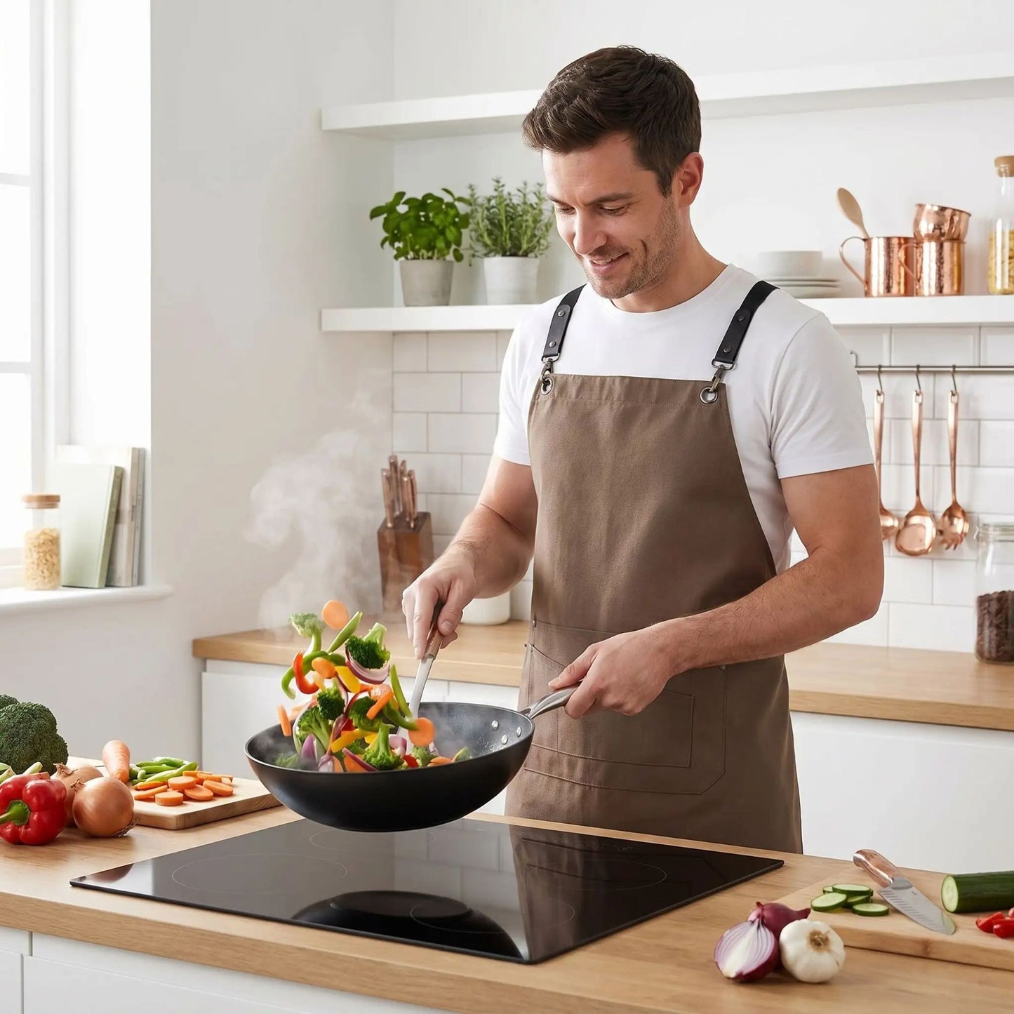 tablier de cuisine pour homme marron