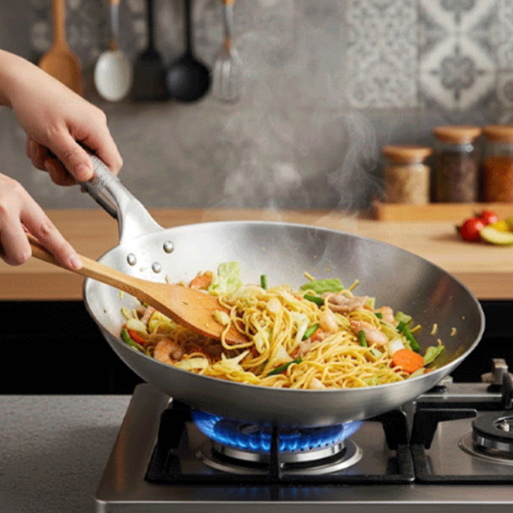 wok inox 32 cm pour gaz