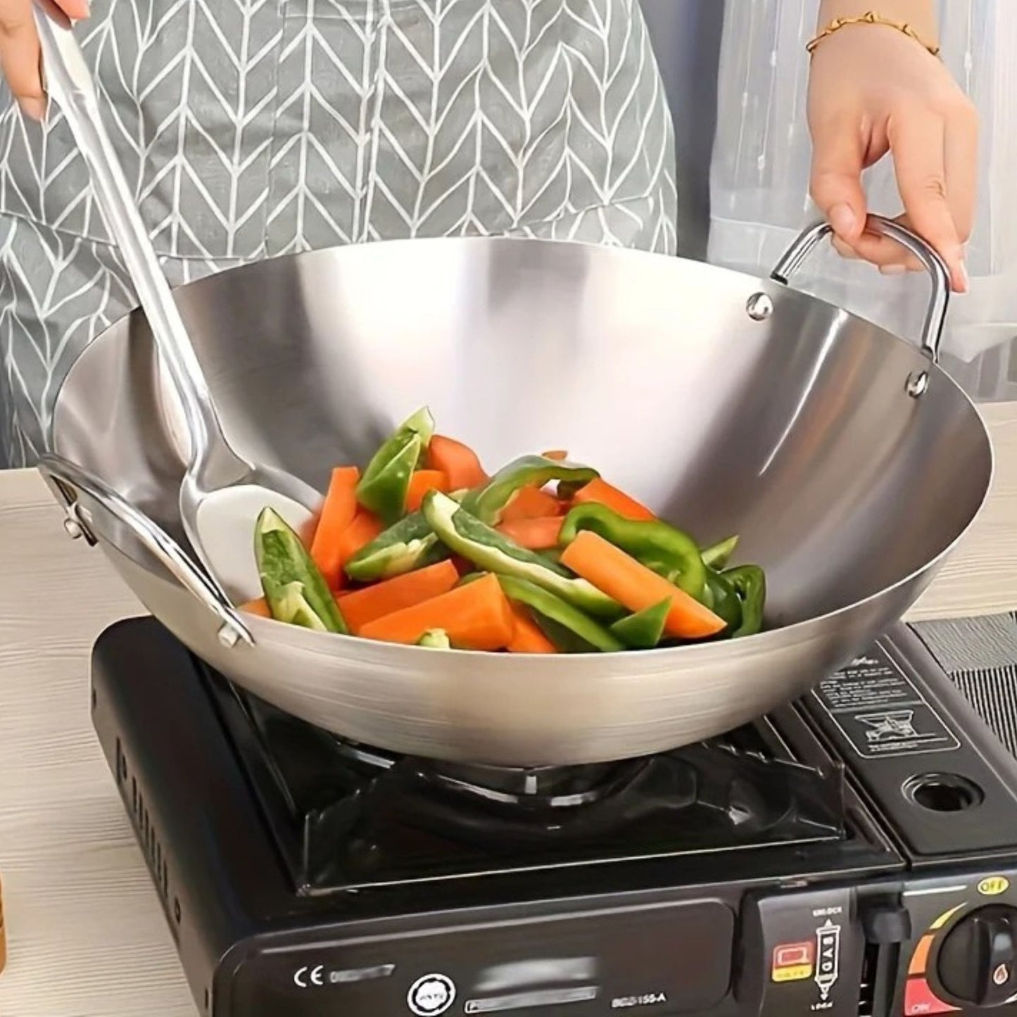 wok inox double poignee feu gaz