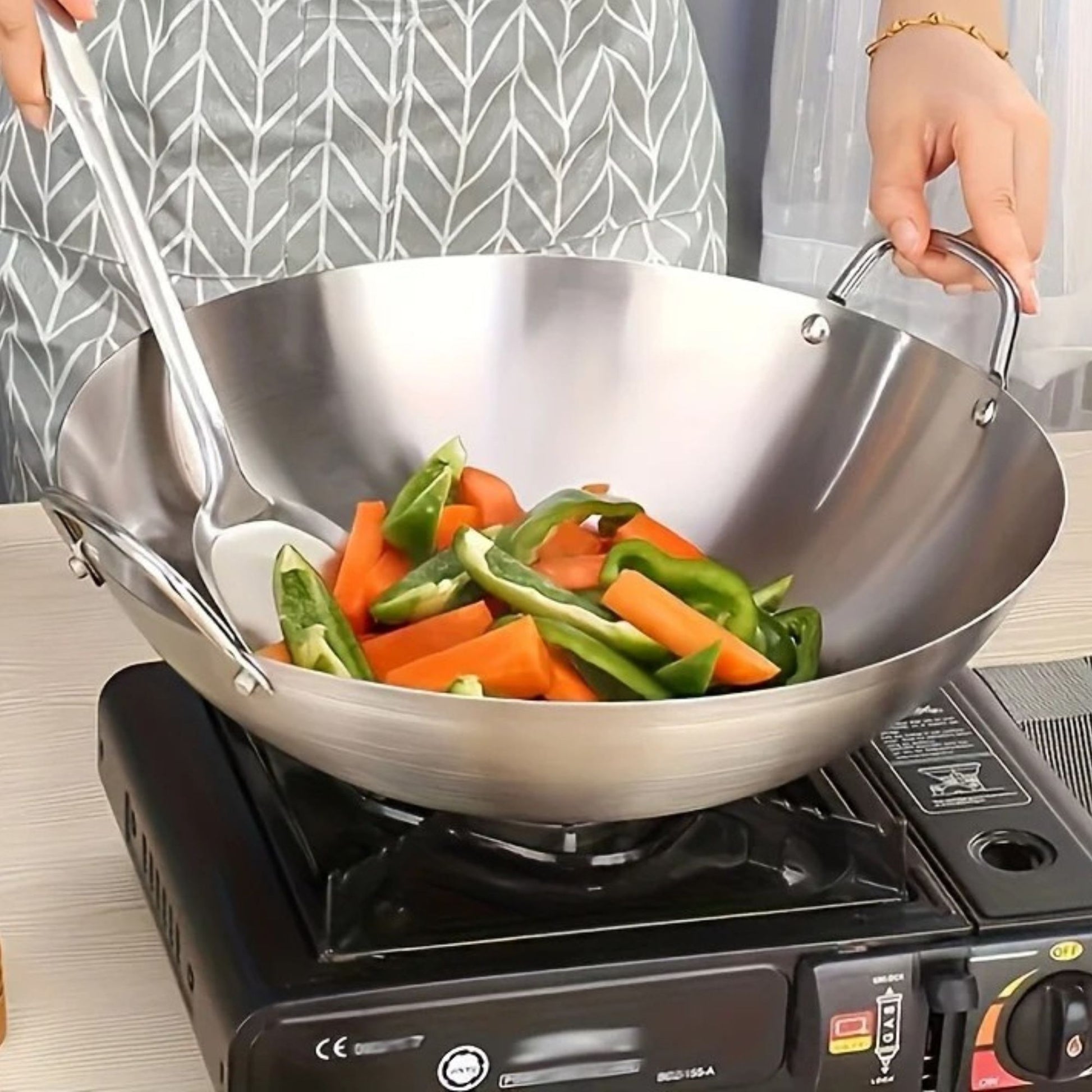 wok inox double poignee feu gaz